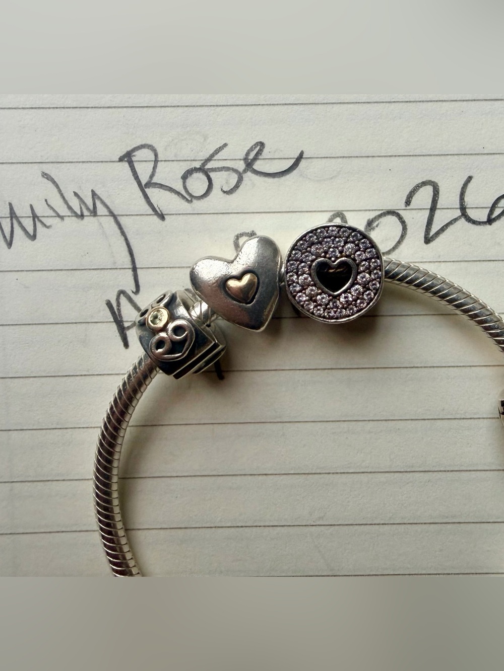 Pair Authentic Pandora Sterling Double Heart Clip Charms, w/ 14k Gold & Peridot - Picture 6 of 12